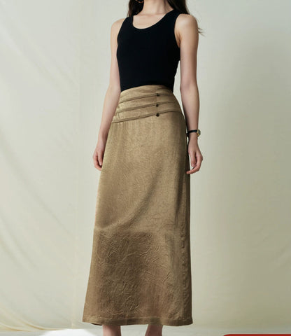 SUSHE Light Chinese acetate scratch satin high waist long skirt female -JESSICA