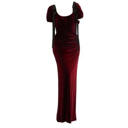 GOUDIN female burgundy velvet long high-end banquet evening dress-LIAM.