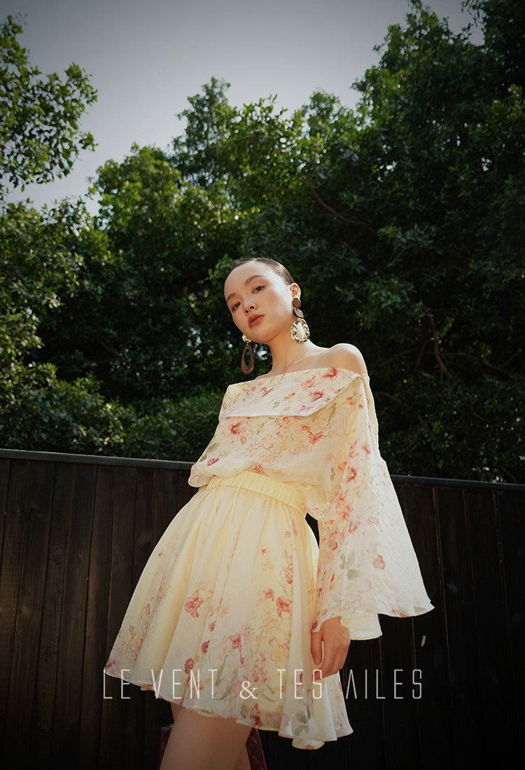 LE VENT&TES AILES Floral-print off shoulder top Skirt trousers set-RINA.