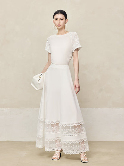 HECO Acetate Hollow Lace A-line Long Skirt women - FLOW.