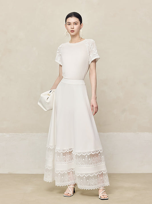 HECO Acetate Hollow Lace A-line Long Skirt women - FLOW.