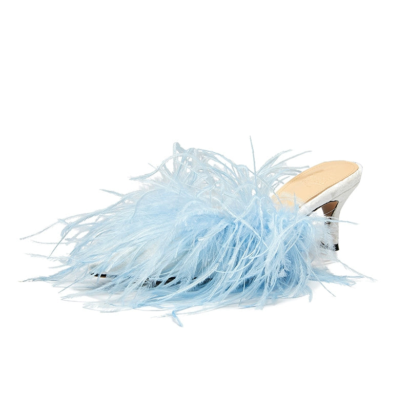B-FEI imported feather velvet women's slippers heels-GERALD.