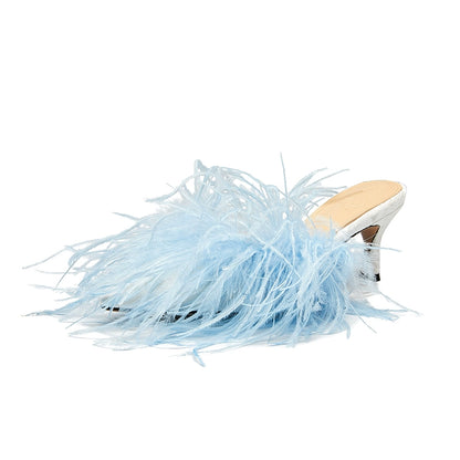 B-FEI imported feather velvet women's slippers heels-GERALD.