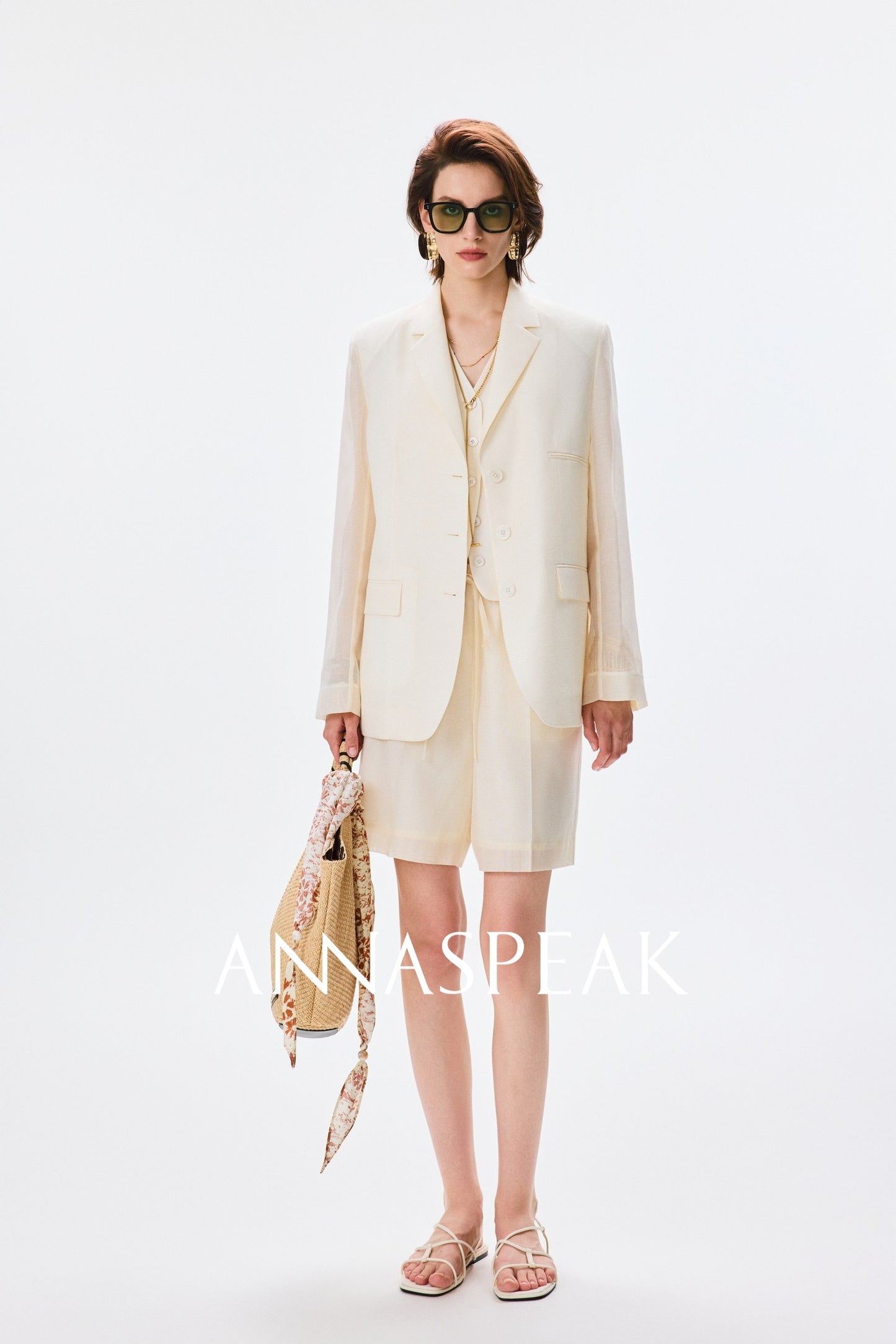 ANNASPEAK  mulberry silk cool silk haute couture upright suit vest set-ANCHOR.