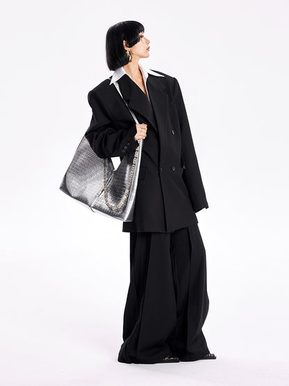 TINY IN Padded Shoulder Cuffs Folded Wide Shoulders Loose Coat-POXY