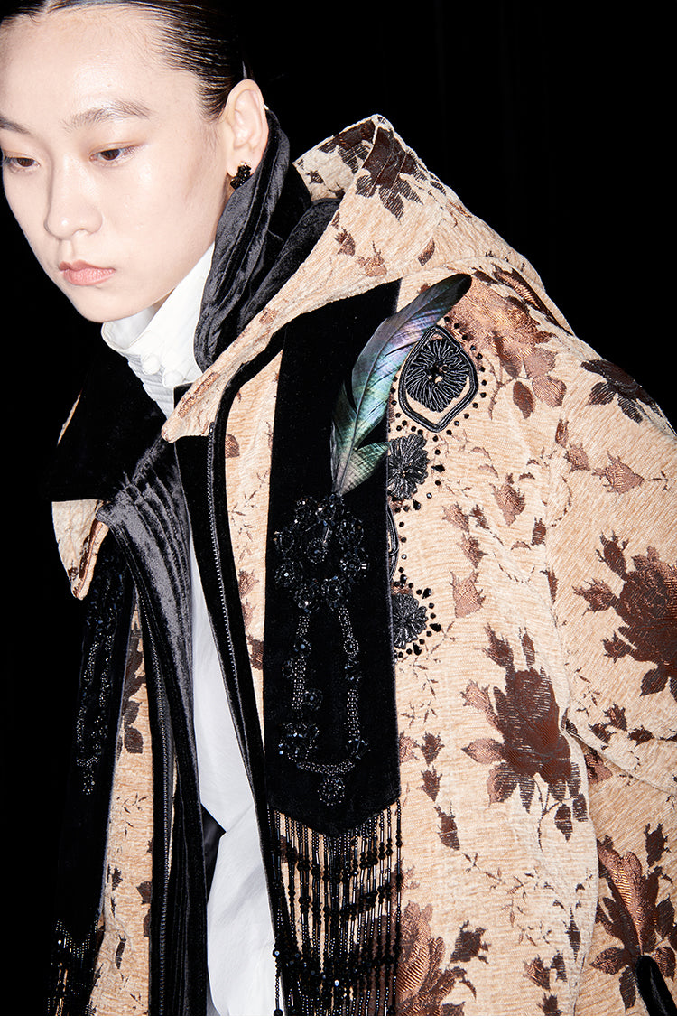 M essential Mackay drop-off jacquard crochet-embroidered hooded puffer jacket - all apere.