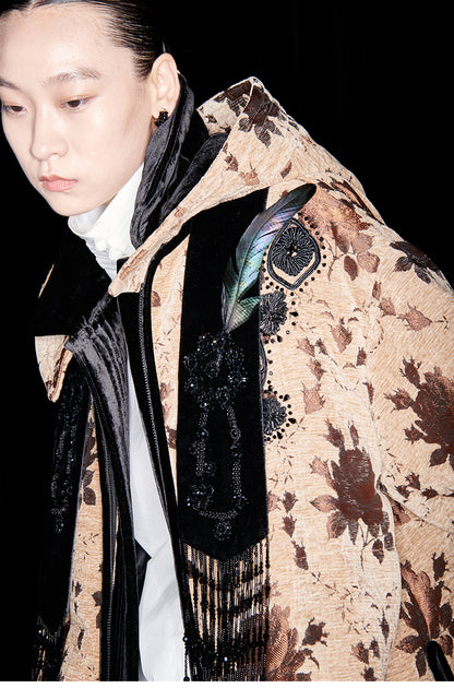 M essential Mackay drop-off jacquard crochet-embroidered hooded puffer jacket - all apere.