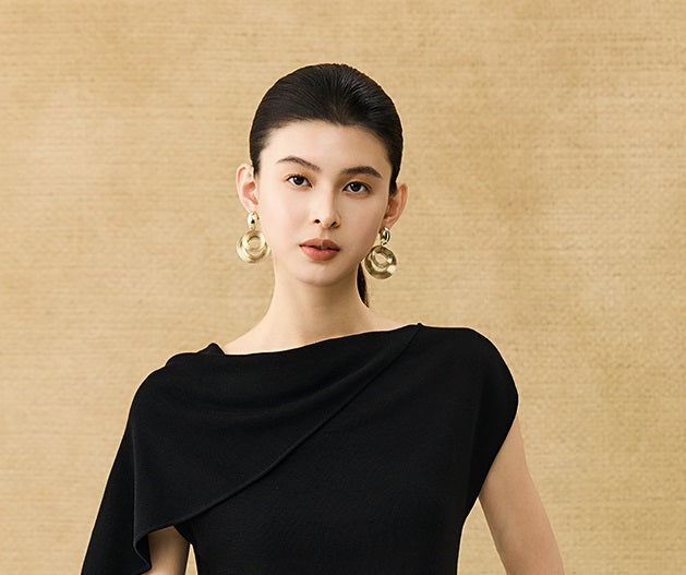 HECO Chinese temperament asymmetrical floating collar sleeveless base knit sweater - QUER.