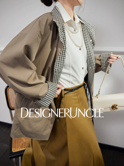 DGU "Niyu" khaki double-breasted mid-length trench coat - DANGE.