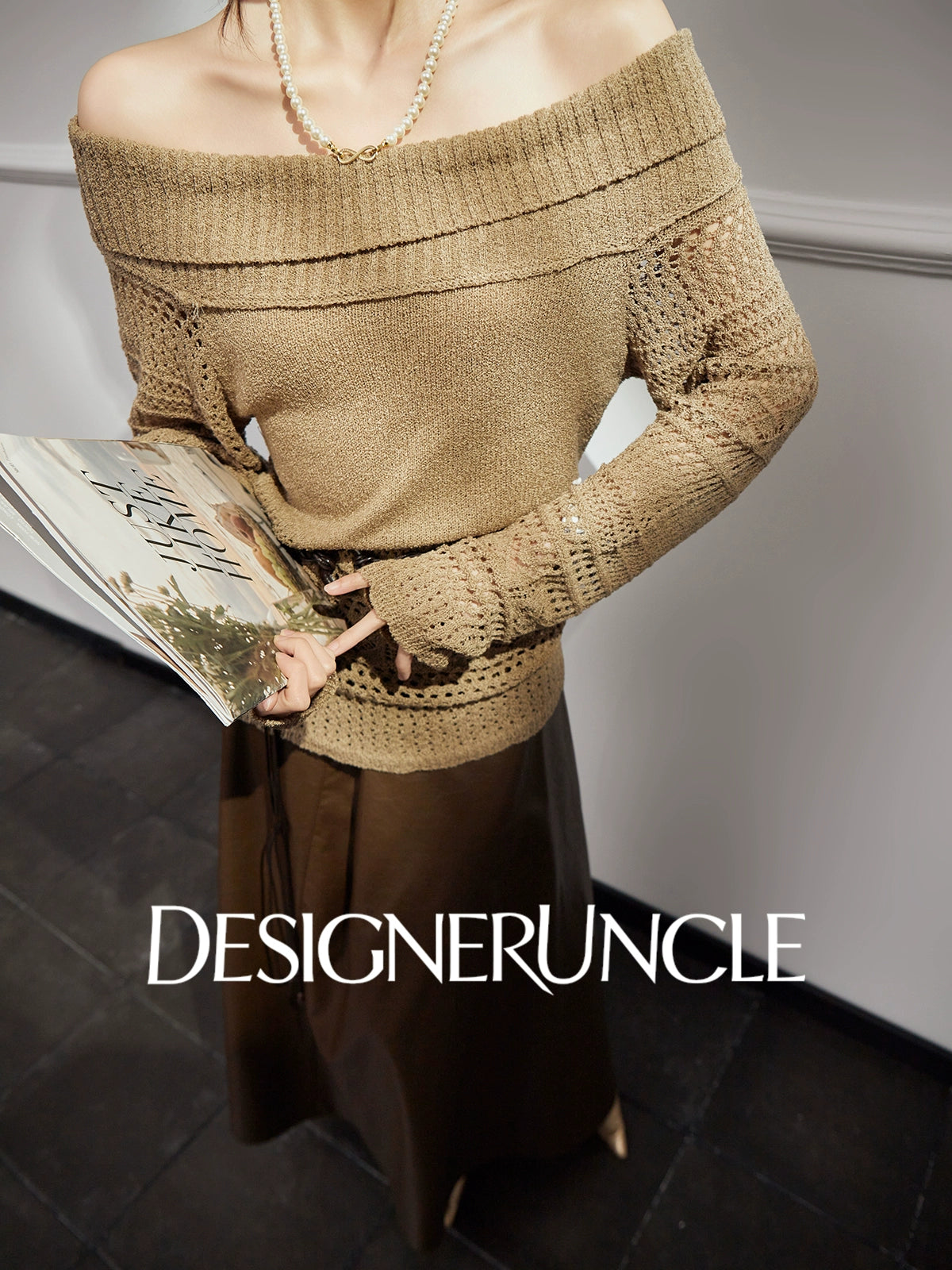DGU "Oak Autumn" knitted new cut-out long-sleeved versatile pullover top - Emery.