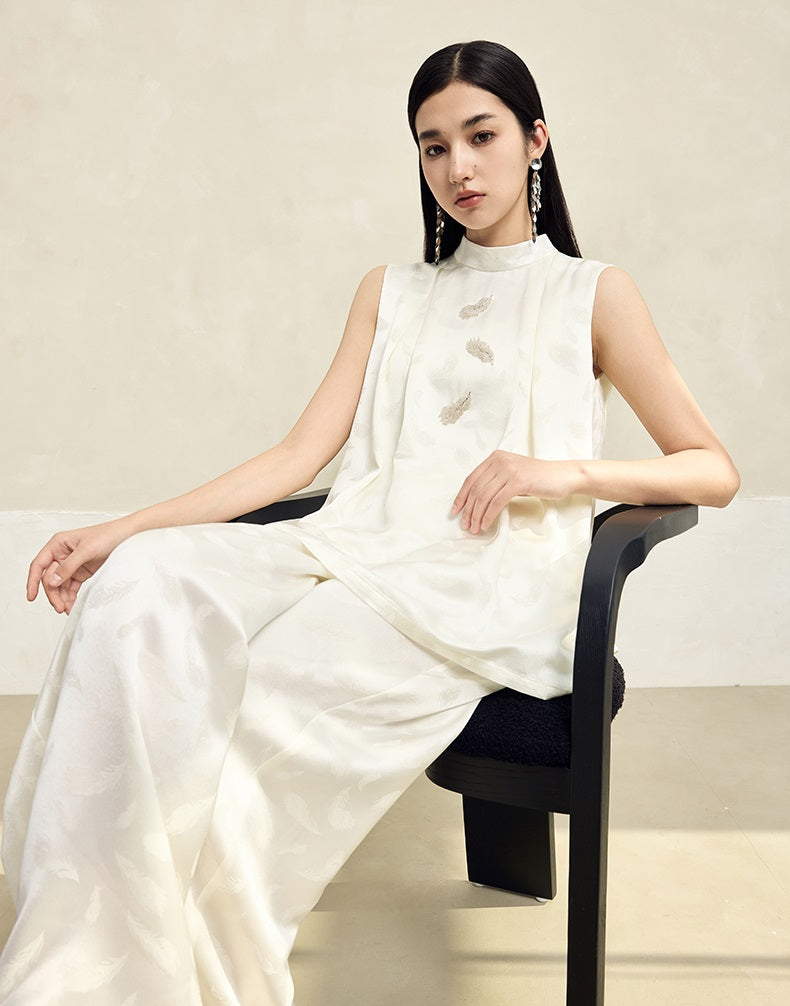 HECO Handmade Beaded Acetate Jacquard Sleeveless Top Women - KING.