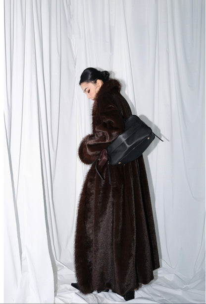 MEI SANGUAN chocolate French retro eco-friendly fur coat - MAYA