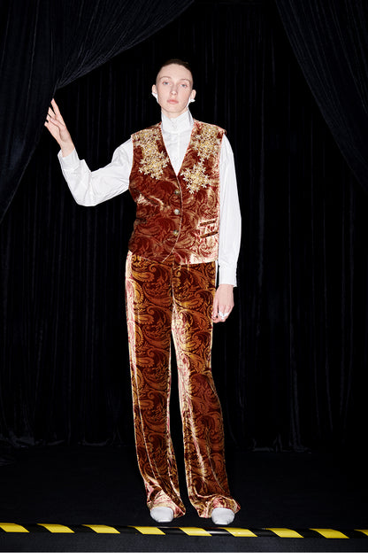 M essential Mackay designer Indian silk embroidery gilet vest pant suit - yaiu.