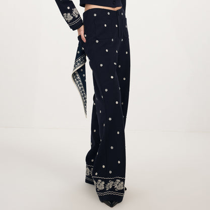FAME Beaded Print Silk Scarf Embroidered Pants - VEDA