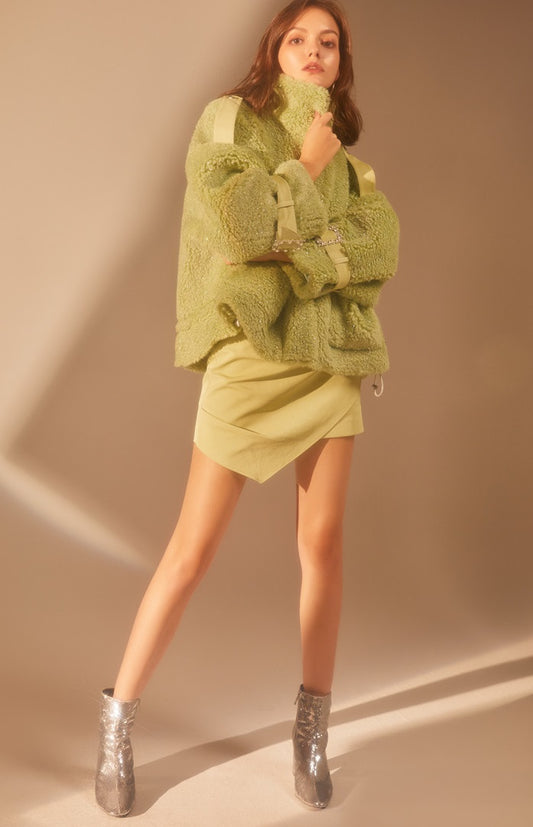 Wardrobes by Chen Elegant Deep Green Stand Collar Long Sleeve Thick Jacket-Pamela