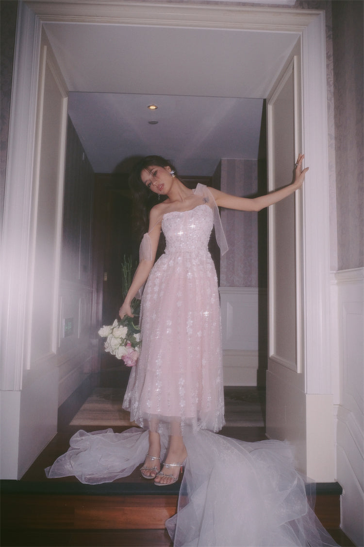 Wardrobes by Chen Luxury Pastel Pink beaded Sleeveless tulle bridal Dress-Khris