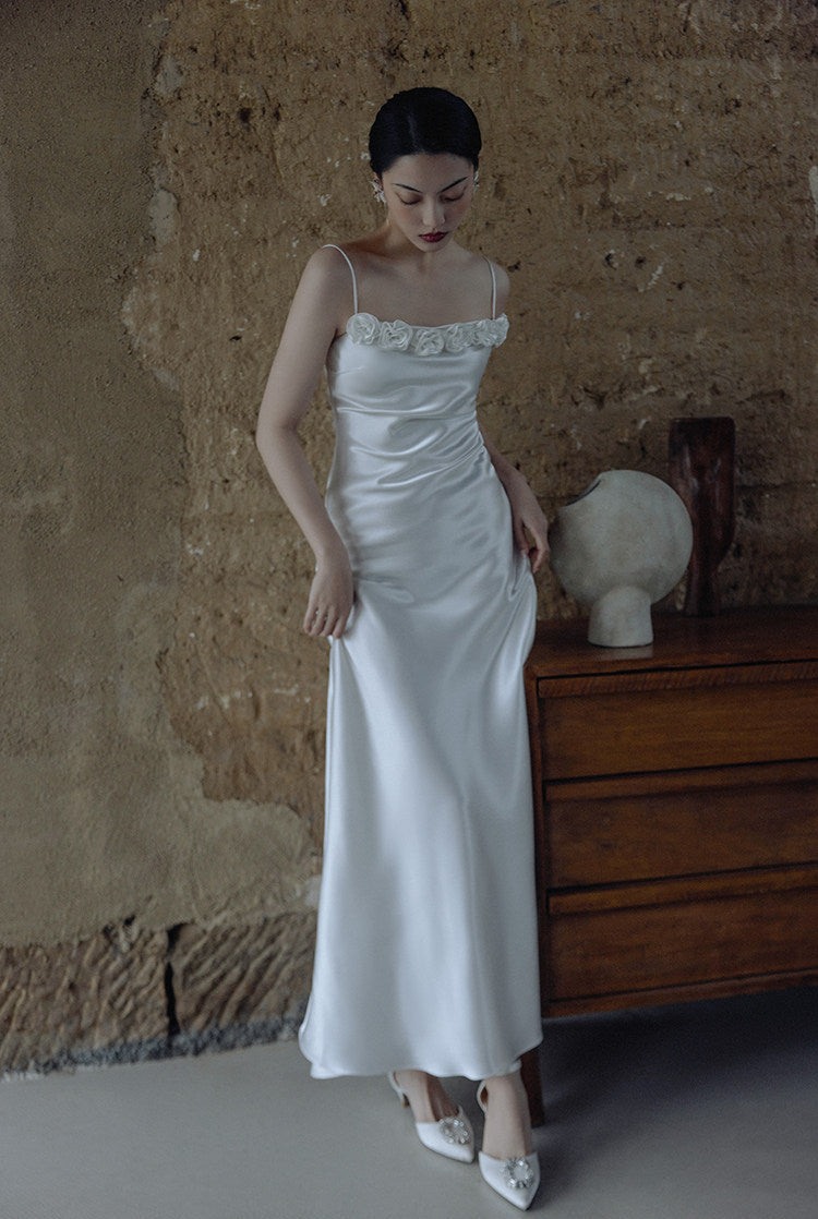 GOUDIN Women's elegant white small evening dress-VIM.