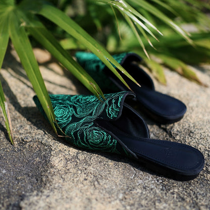 B-FEI vintage pointed flat green women's mule -OPILE.