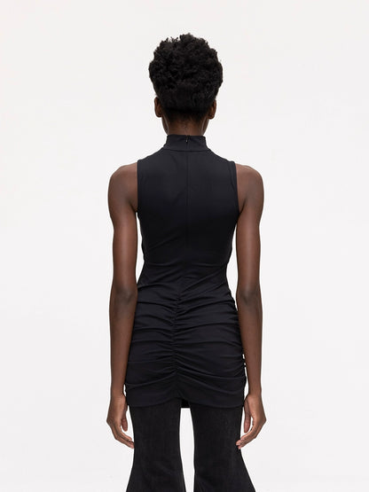 ANNAKIKI niche black kink pleated cut-out sexy dress-GENKO