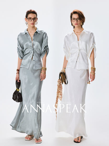 ANNASPEAK cut slightly wrinkled NAIA acetic acid slimming top mermaid skirt-NANA.