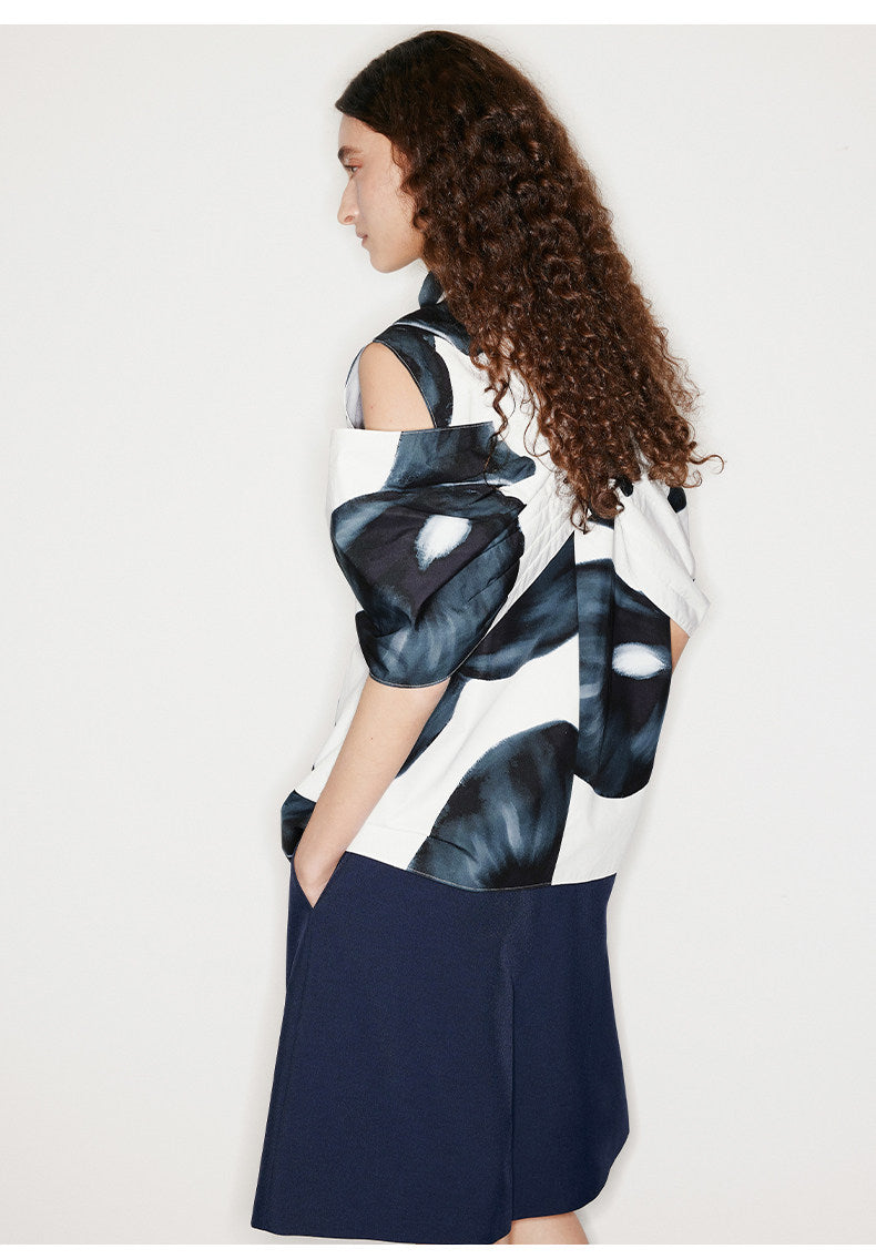 ATELIER MISS LU calla lily print three-dimensional patchwork top - LAMB