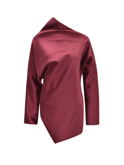 M ESSENTIAL Designer brand silk wool asymmetrical long-sleeved top - HIGH