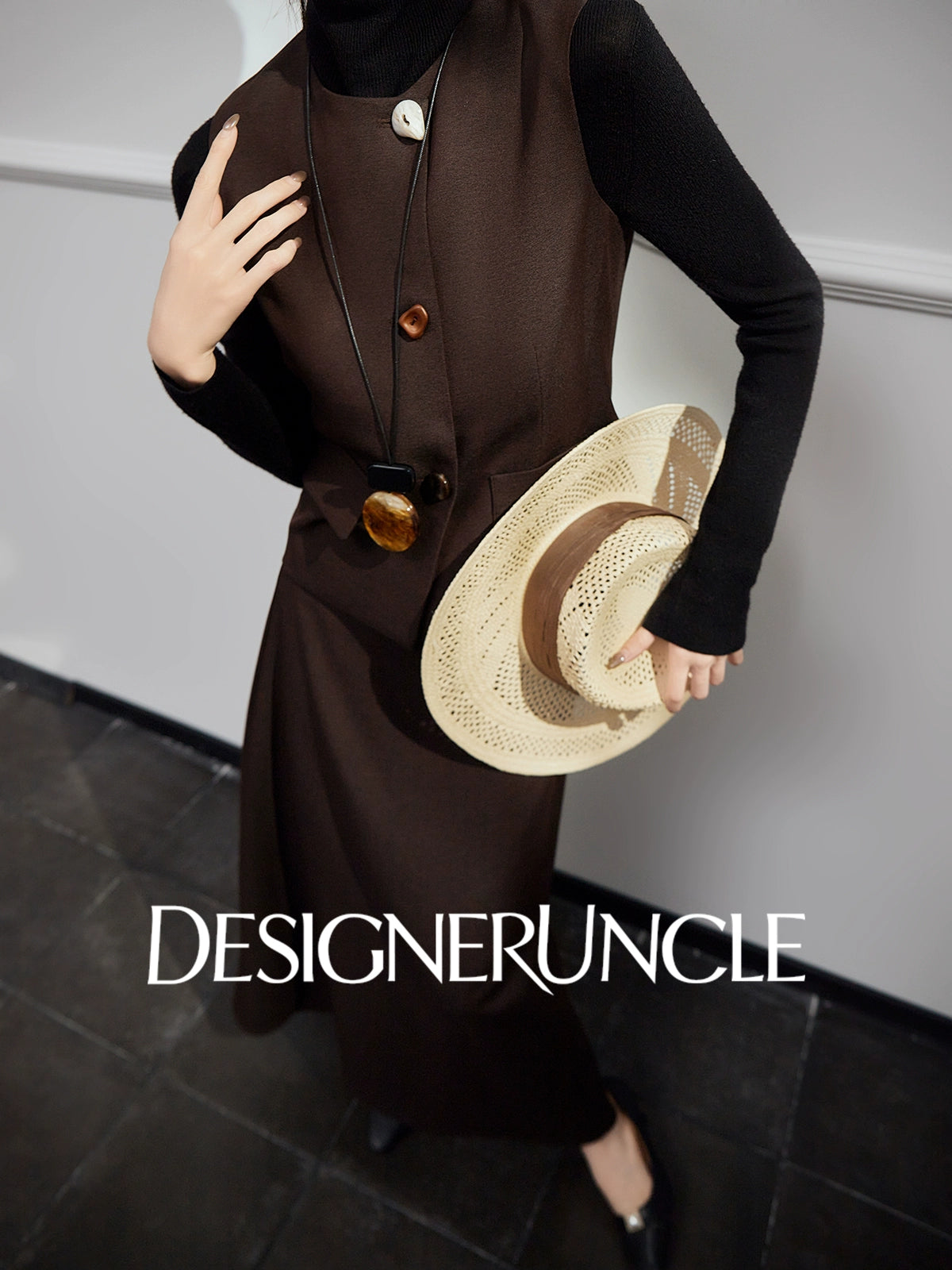 DGU |Coffee Vest Niche Design Asymmetrical Skirt Fashion Temperament Dress - KING.