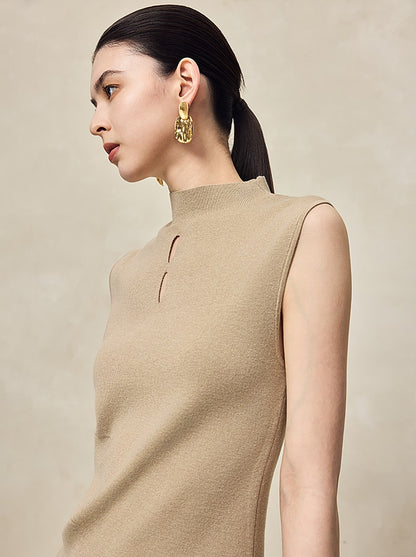 HECO Asymmetrical Wool Blend Sleeveless Mock Neckline Top- CHOOSE.