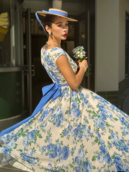 Le Palais Vintage elegant silk floral dress with a huge hem-KOTORI.