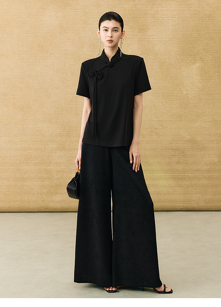 HECO Chinese Handmade Rose Tassel Short Sleeve T-Shirt  - GRADE.