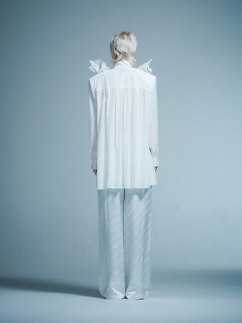 ANNAKIKI  25 summer acetate silk lace-up shirt-JINGENG