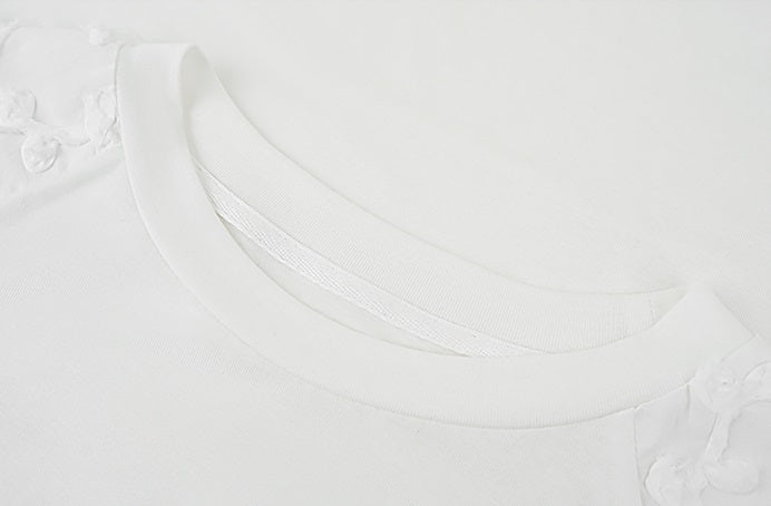 HECO High-grade disc flower stitching short sleeve white lace sleeve top - GLORY.