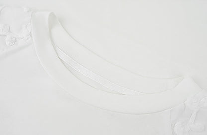 HECO High-grade disc flower stitching short sleeve white lace sleeve top - GLORY.