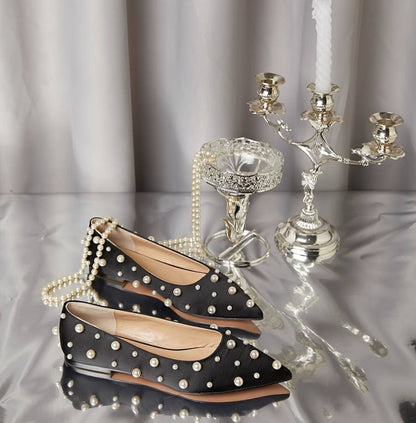 B-FEI pointed flat pearl dotted shoes single shoe-PLIX.