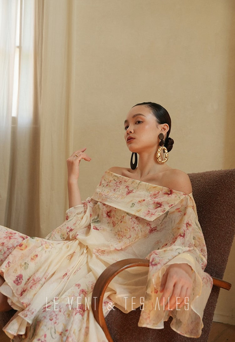 LE VENT&TES AILES Floral-print off shoulder top Skirt trousers set-RINA.