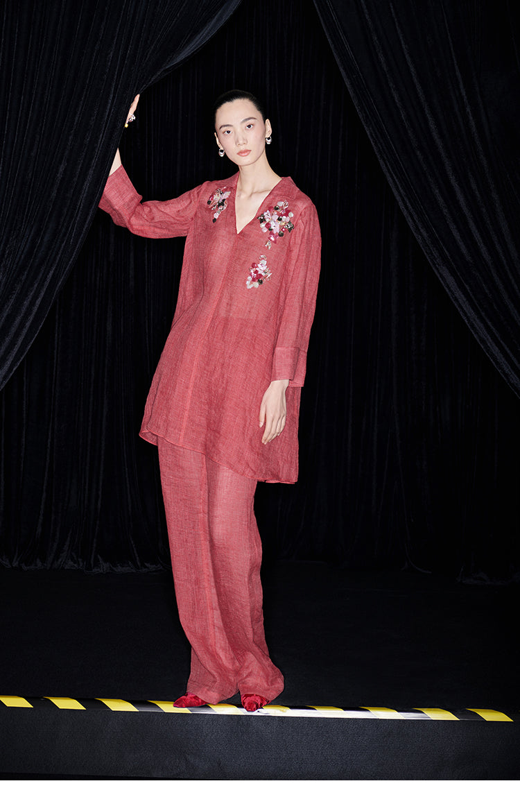 M essential Mackay designer 3D embroidered long shirt pant set - grace.