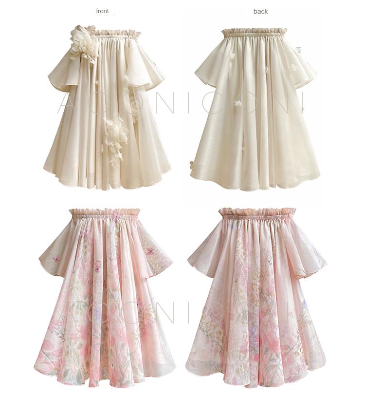 Aconiconi Luxury Off-Shoulder Flower Short Sleeve bridal baby doll Dress - Magnolia Lotus Fragrance