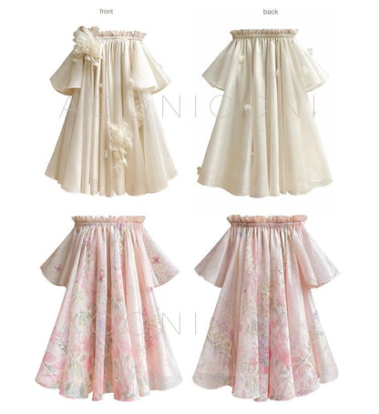 Aconiconi Luxury Off-Shoulder Flower Short Sleeve bridal baby doll Dress - Magnolia Lotus Fragrance