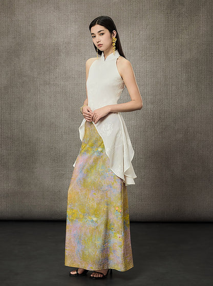 HECO Oil Painting Print High Waist Slim Skirt- SHIELD.