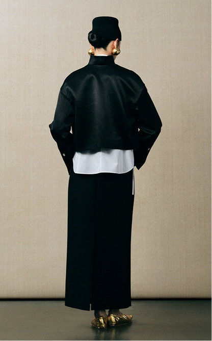 ZHUCHONGYUN minimalist placket short flared sleeve mandarin top-CHUNG.