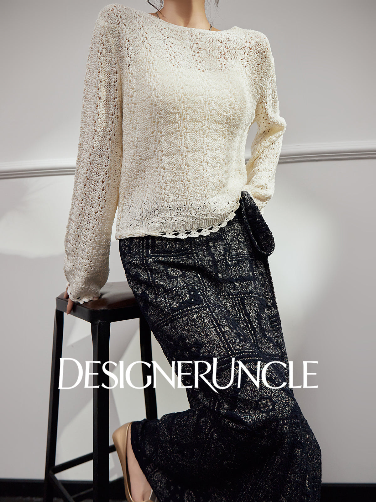 DGU|Dark Blue Printed Retro Lazy Style Design High-waisted A-Line Skirt - Antonio.