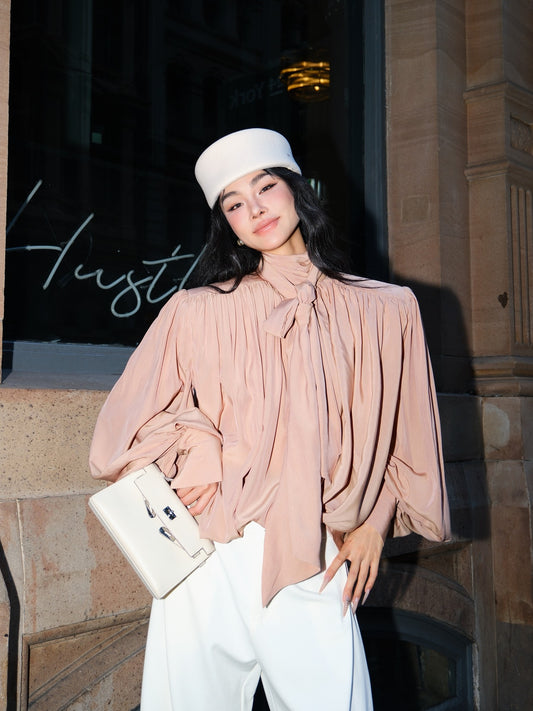 MEI SANGUAN Lotus Pink Streamer Lantern-Sleeve Top - DAVID