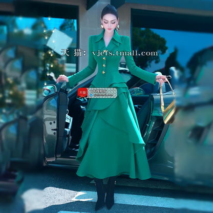 VJE Fashion Outfit Suit Skirt New Western-style Jacket Two-piece Irregular Long Skirt-NIMA