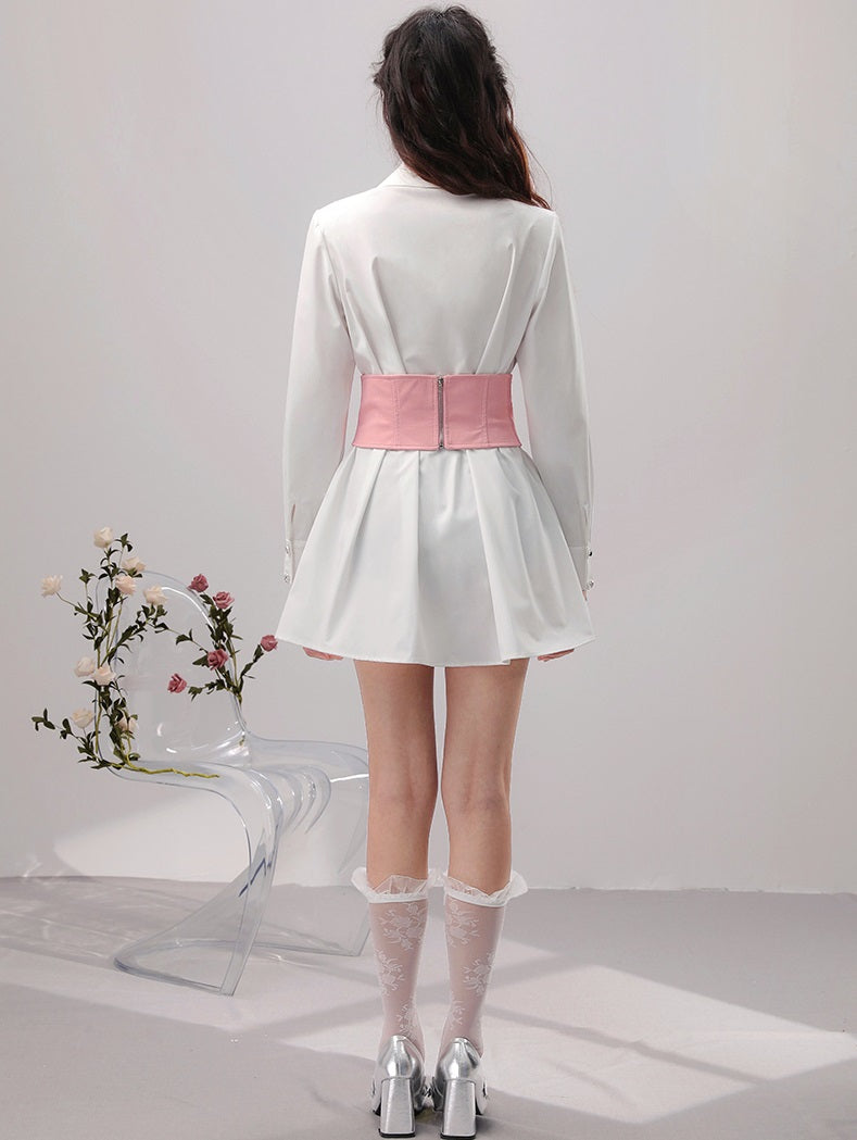 CHECOCRE Chic Temperament Sexy Cutout Butterfly Waist Seal White Shirt Dress - INTENT