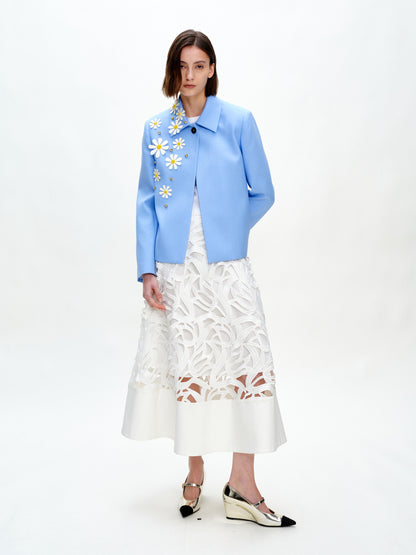 SERRER Little daisy flower hand-studded light blue blazer - KADISHA.
