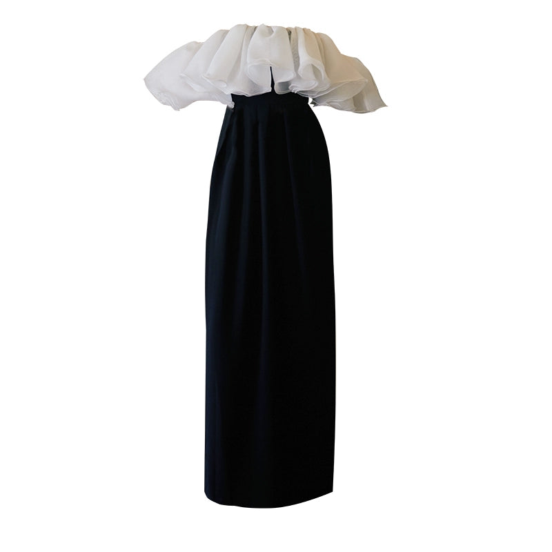GOUDIN women's black and white French banquet evening dress-NIPS.
