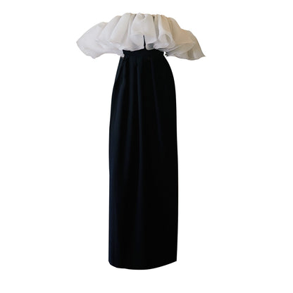 GOUDIN women's black and white French banquet evening dress-NIPS.