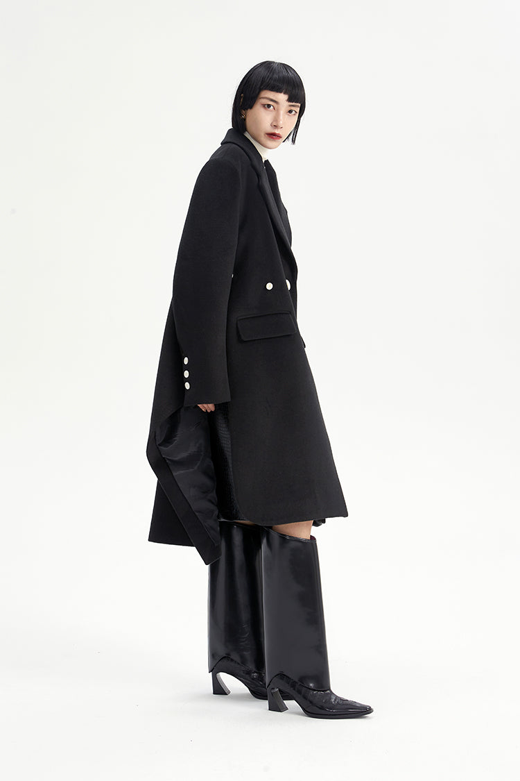 TINY IN Coat with large back hem and wool collar for women-ASHA