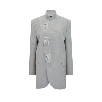 M essential Mackay designer raw linen skinny wool crystal lamp tassel bead suit - CHEN.