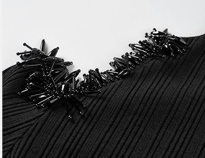 COMME MOI Lu Yan designer's new women's off-the-shoulder stud bead slim wool knitwear - TIRED.